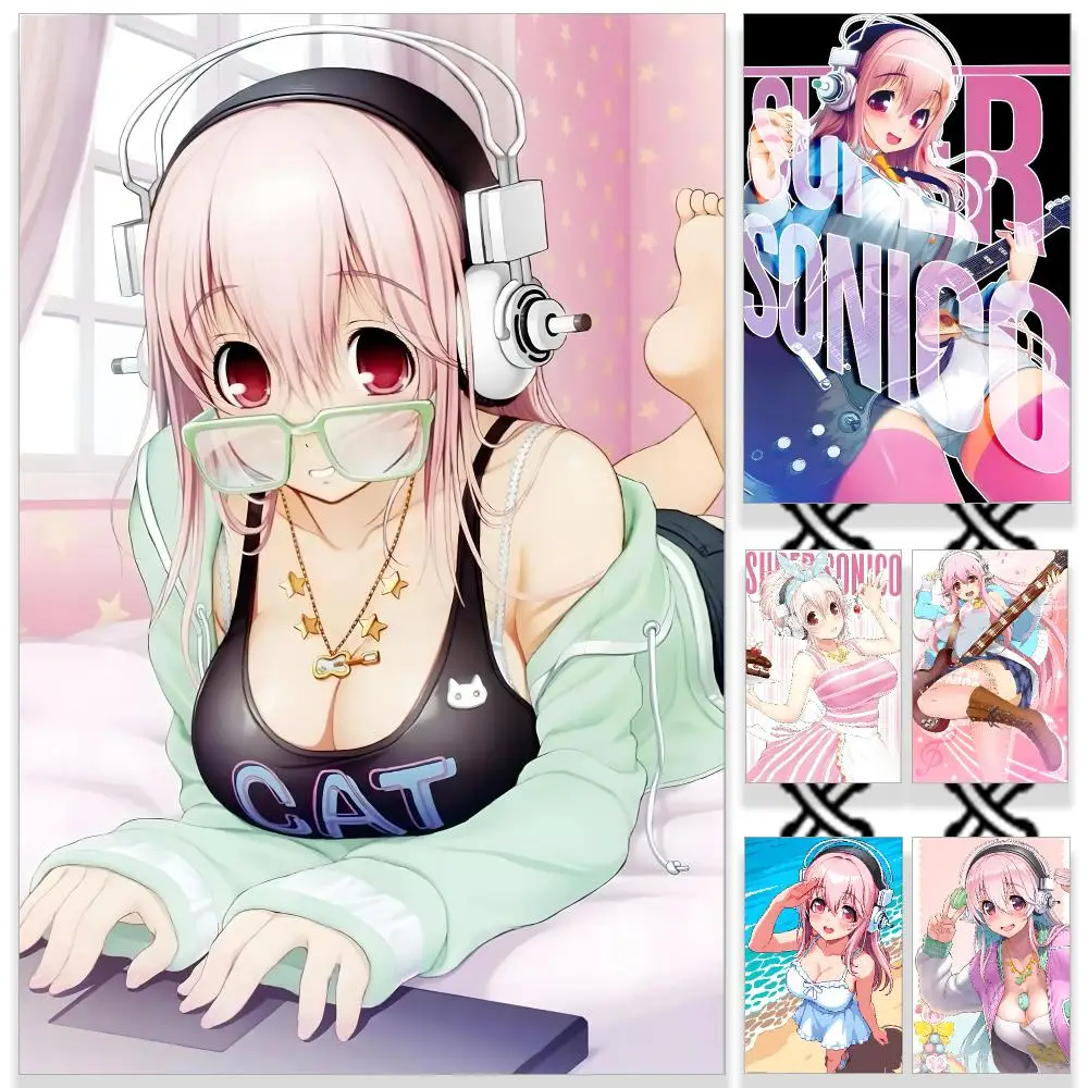 Character S-Super Sonico Poster HD Waterproof PP Self-Adhesive Removable Wall Art Poster for Bedroom Cafe Gym Home Decor Gift