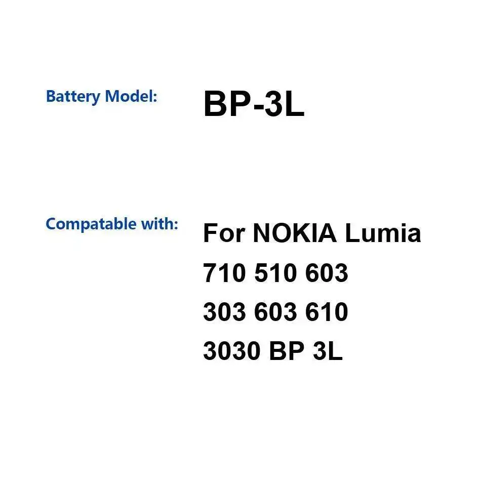 

BP-3L долговечный стабильный аккумулятор для мобильного телефона Nokia Lumia 710 510 603 303 610 3030 1300 мАч