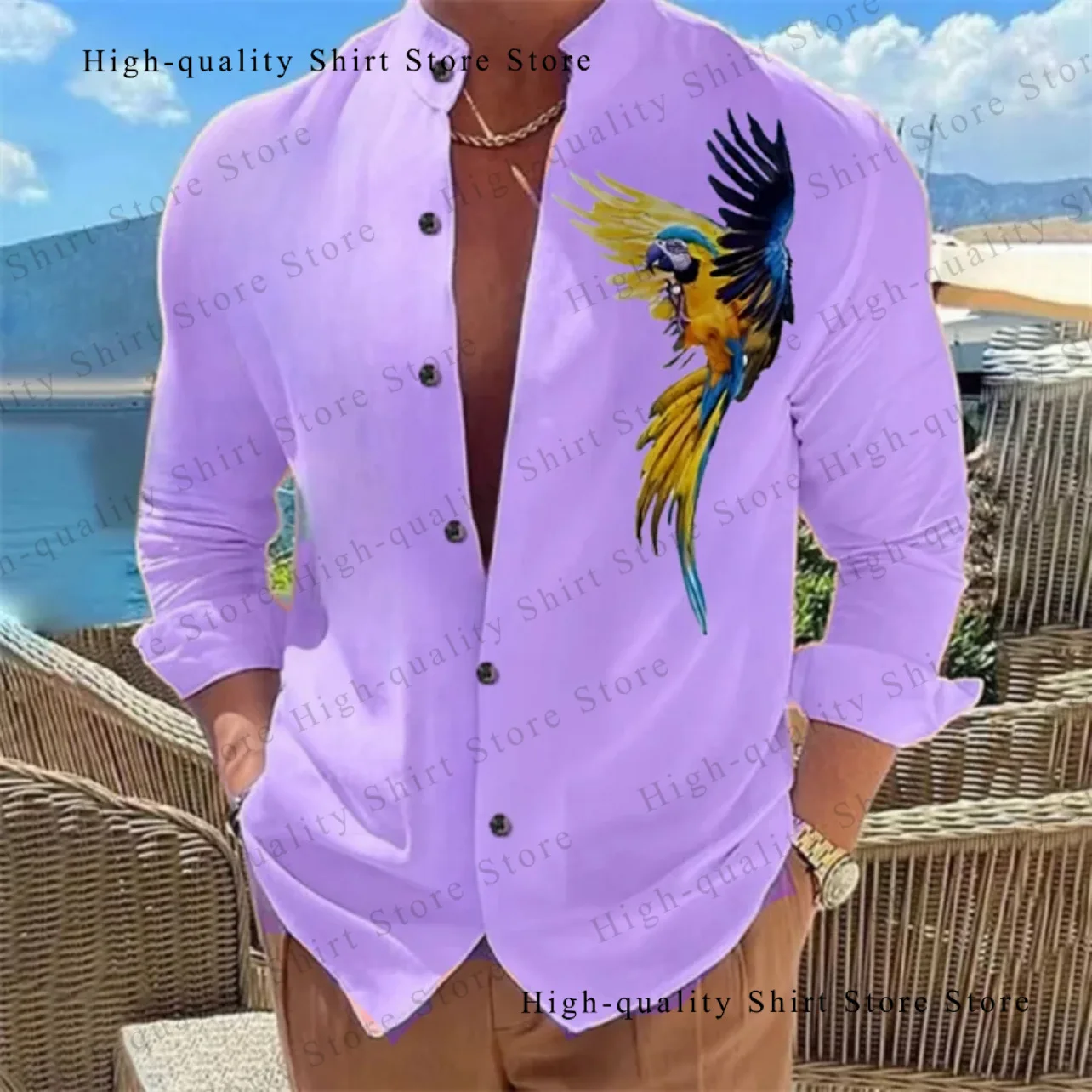 Men\'s shirt button up shirt Hawaiian clothing 3D printed 9-color parrot fashion casual long sleeved comfortable fabric