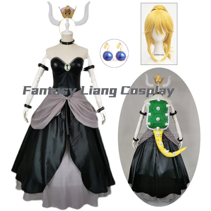 

Bowsette Princess Bowser Peach Saber Lily Cosplay Costume Wig Dress Set with Horn and Turtle Shell Halloween Costumes for Women