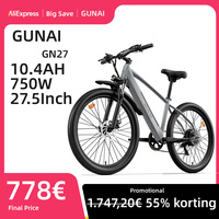 GUNAI GN27 Electric Bike, 750W Powerful Motor 48V 10.4Ah Battery Torque Sensor 27.5-inch Tires, 35km/h Max Speed, 70km Max Range