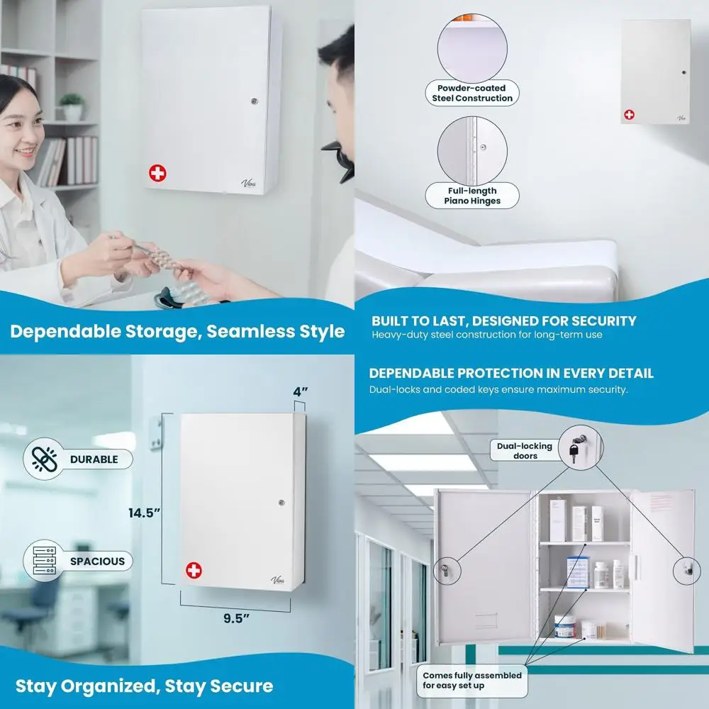 

Белый аптечка с двойной дверью, высота 14,5 x 9,5 шириной x 4 глубины