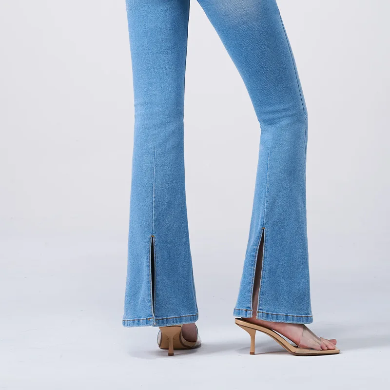 Horseshoe pants women's jeans blue slim-fitting hip-lifting flared pants commuting high waist slightly pulled