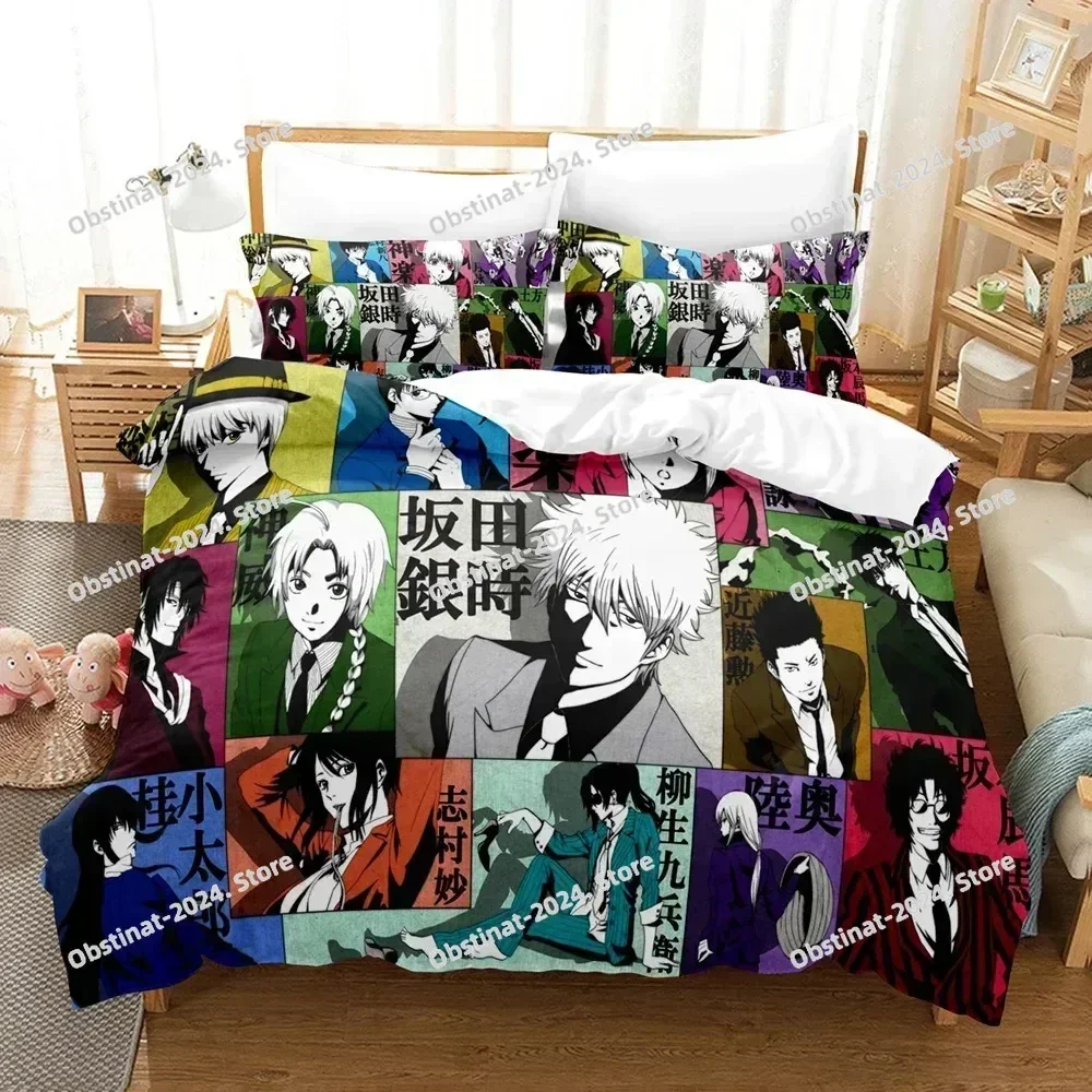 Gintama Anime Gintoki Sakata 3D Print Comforter Bedding Set,Duvet Cover Bed Set Quilt Cover Pillowcase,King Queen Size Kid 022