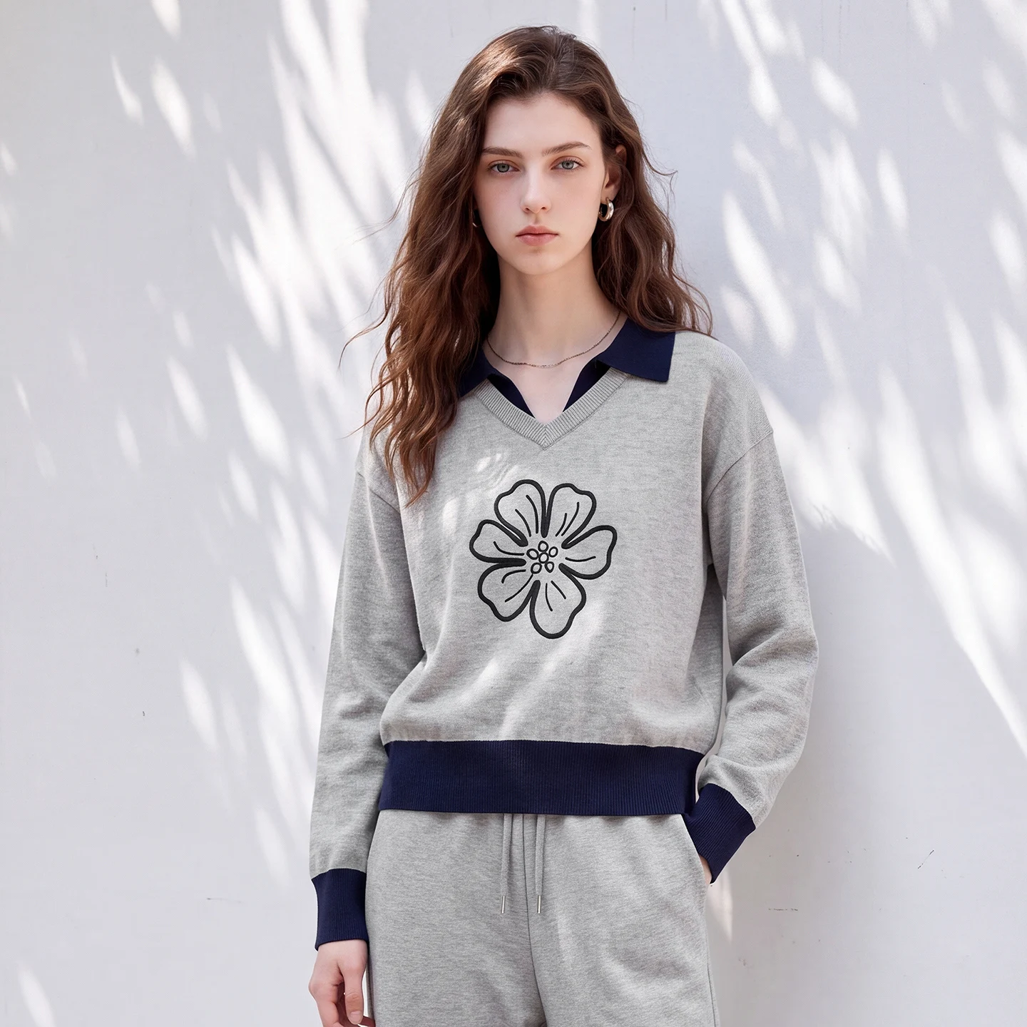 TOYOUTH Women Two Piece Set 2026 Autumn New Fake Two Piece Floral Sweater Curved Pants Preppy Style Outfit
