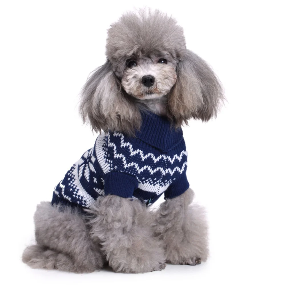 

Christmas Pet Sweater Turtleneck Snowflake Pattern Size S Blue Warm Dog Clothes Winter Puppy Sweater Festive Costume