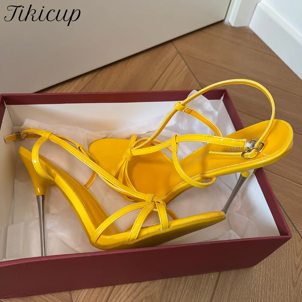 Newly Customize Sandals Woman 16cm Extreme High Heels Sexy All Yellow Stilettos Pumps Ankle Strap Fetish Gay SM Men Unisex Shoes