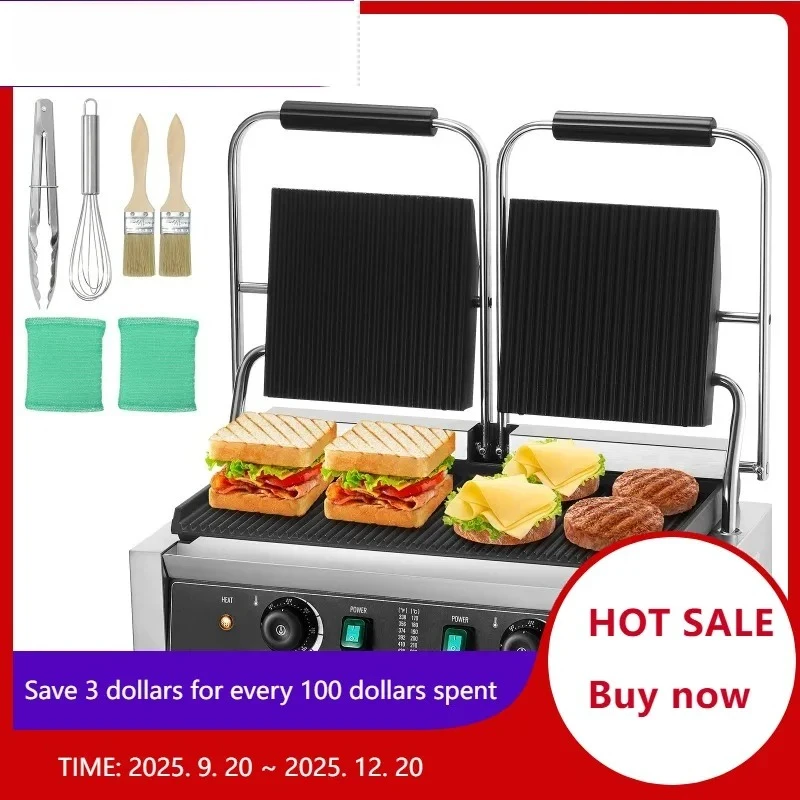 

SucceBuy Коммерческий гриль-панини, 3600 Вт, электрическая сэндвич-машина для приготовления панини, 19 "x 9", полностью рифленая эмалированная пластина для гамбургера, стейка, бекона