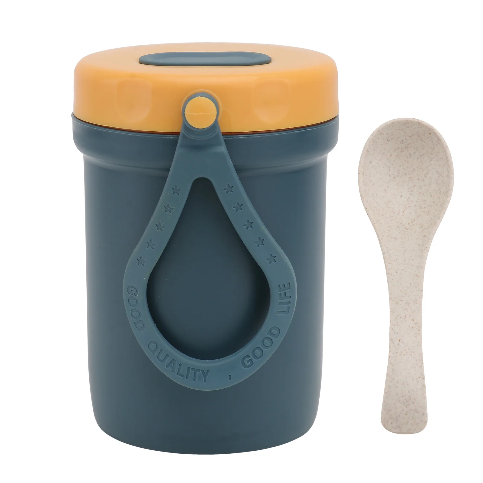 كوب شوربة معزول مدمج لعصيدة الإفطار وحساء الميكروويف وغطاء حاوية طعام بلاستيكية آمنة باللون الأزرق الداكن #3