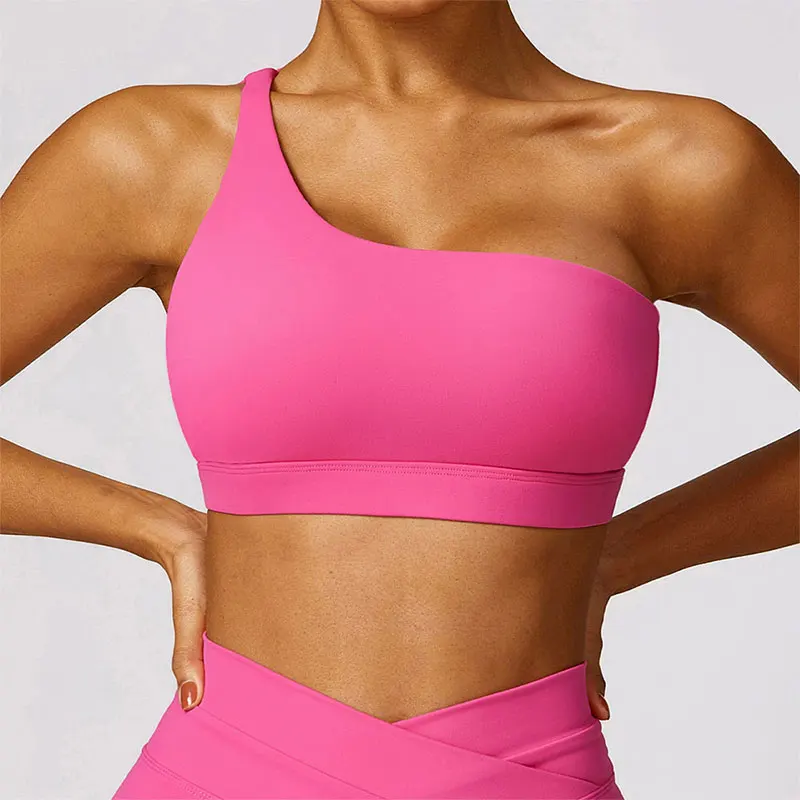 

New One Shoulder Beauty Back Yoga Bra Quick Drying Fitness Top Tight Yoga Cloth Running Sports Bra Women's Push Up Bra