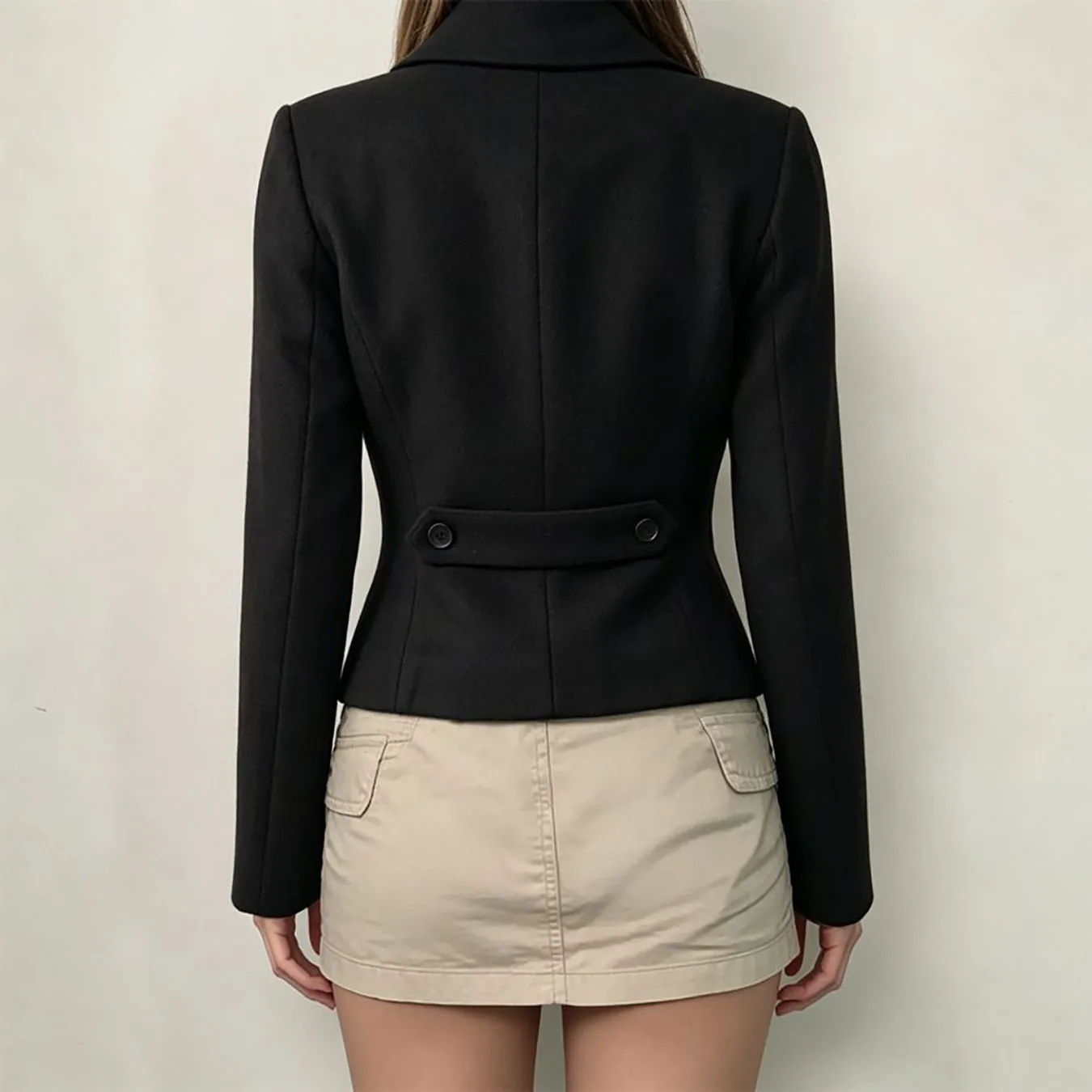 Autumn and winter vintage Y2K slim fit solid color casual double breasted black lapel jacket top