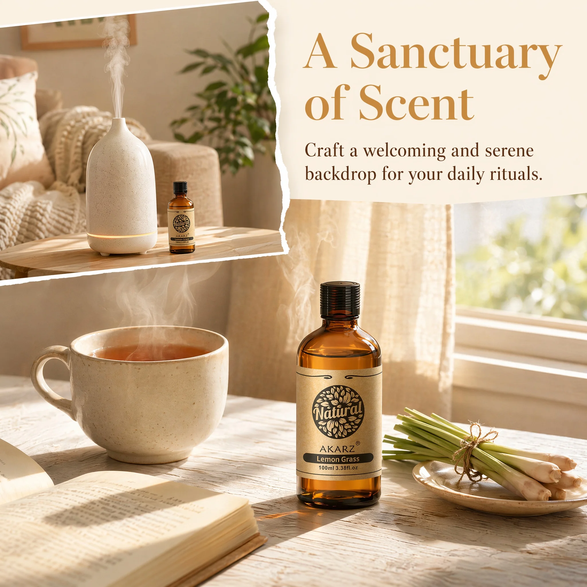 AKARZ Lemon Grass Essential Oil Natural Aromatherapy Prevent Beriberi Mosquito Repellent Relax Lemon Grass Oil