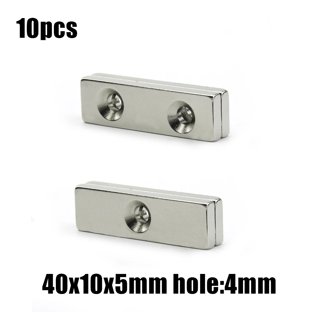 

10pcs 40x10x5mm hole:4mm /double hole Block NdFeB Neodymium Magnet N35 40x10x5-4 mm Super Powerful Permanent Magnetic