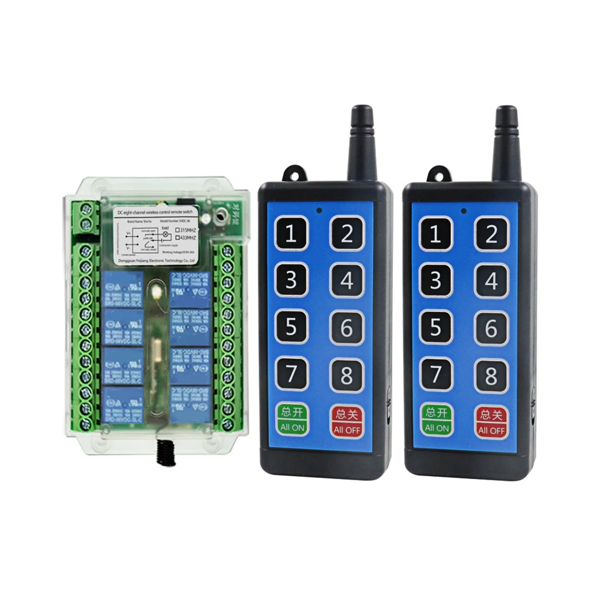 8 Channel Wireless Rf Remote Control Switch 12V/24V/36V 433MHz Remote Cont Wireless Remote Motor Control Switch DC9V-72V