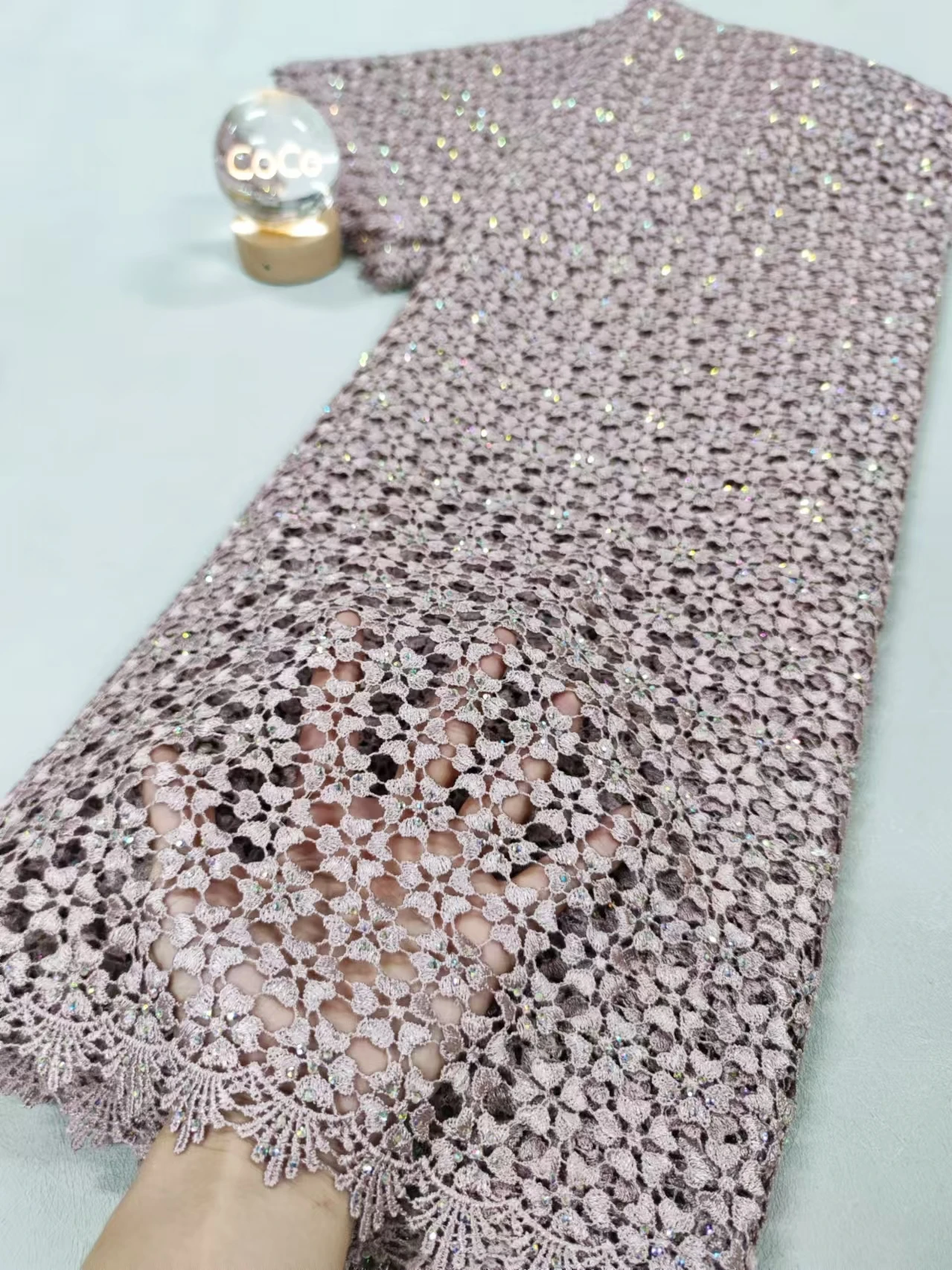 

African Nigerian High-Quality Embroidery Tulle Lace Fabric Sequins Water Soluble 5 Yards for Wedding Party Dresses XL047 2025