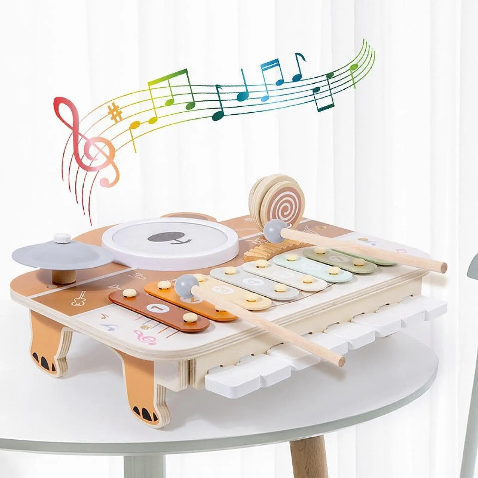 

Kids Drum Set Musical Toy Multifunction Motor Skill Music Educational Tool Music Sensory Toy for Boy Girl Preschool Children