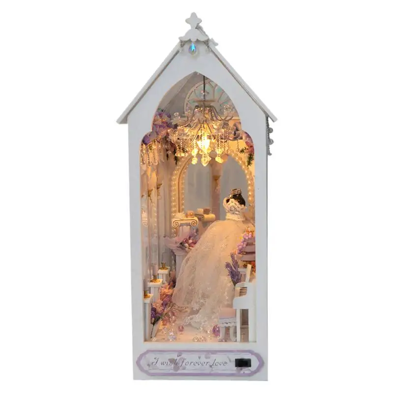 

Book Nook Miniature House Bookend 3D Wooden Puzzle Bookend With LED Light Decorative Bookshelf Accessories For Study