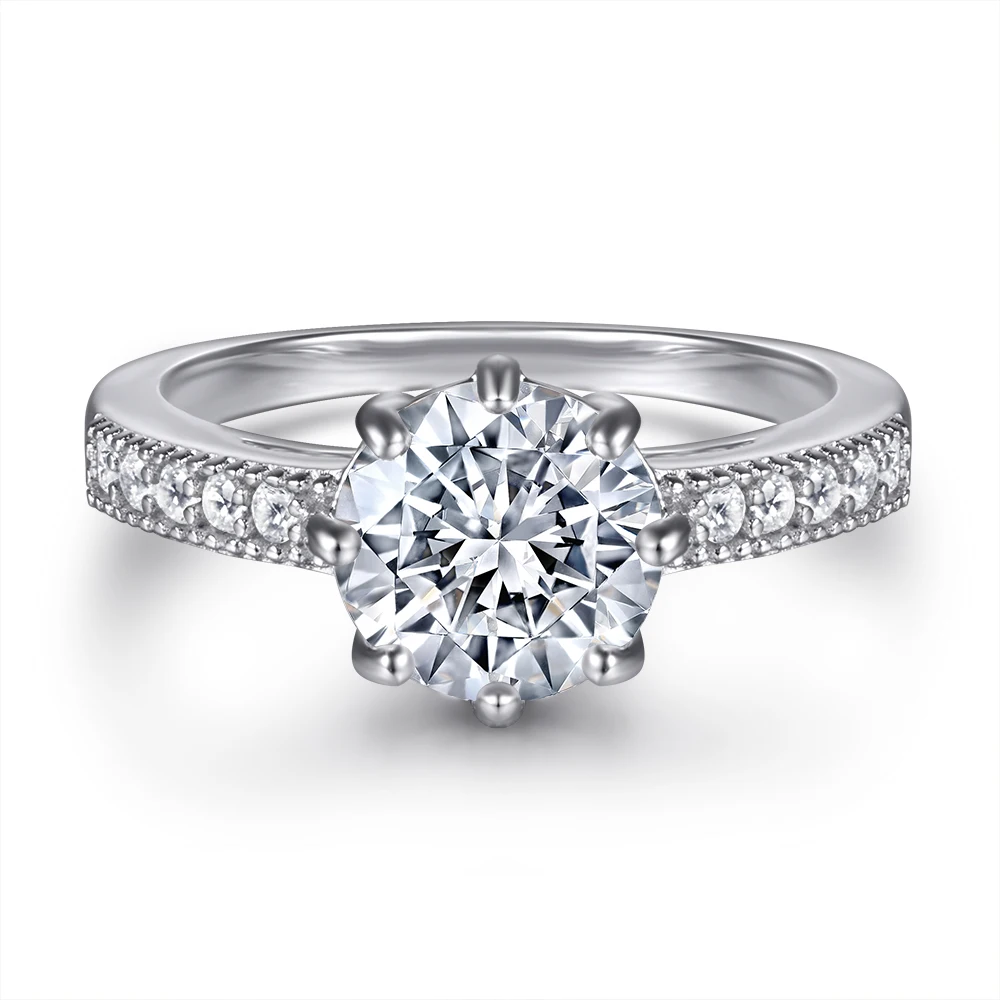 

Солнце Звезда Высококачественные серебряные ювелирные изделия с покрытием из белого золота Уникальное обручальное кольцо с 8-когтями и кубическим цирконом