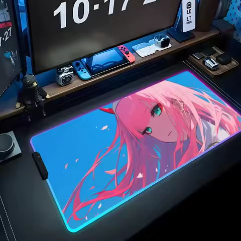anime characters zero two Mouse Pad RGB Gaming Mousepad Big LED Pad PC Desk Mat Luminous Mouse Pad Large Keyboard Mats Table Rug