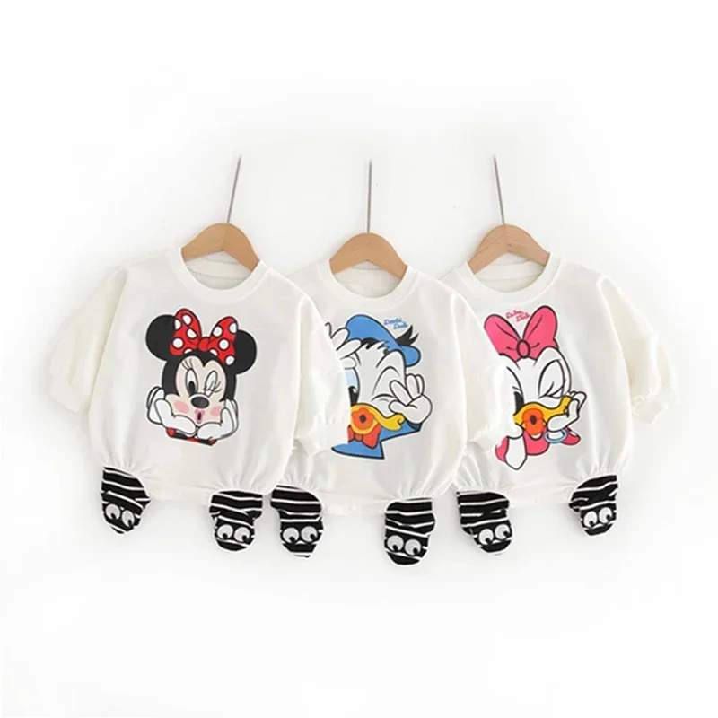 Spring Newborn Baby Romper Leggings 2PCS Set Boy Girl Cartoon Donald Daisy Minnie Infant Jumpsuit One Piece Bodysuit Kid Clothes