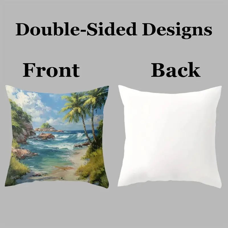 Tropical Beach Scene Pillowcase Set 4 Pieces Ocean Paradise Palm Tree Coastal Nautical Home Decor Pillow Case 45x45cm