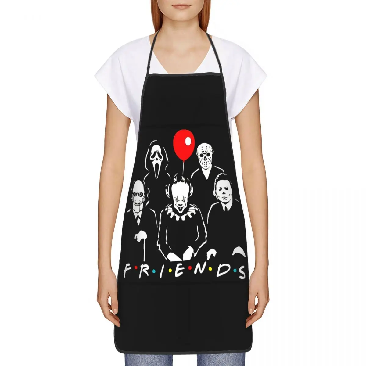 Horror Movie Character Friends Apron for Women Men Unisex Bib Halloween Kitchen Cooking Tablier Cuisine Chef Painting