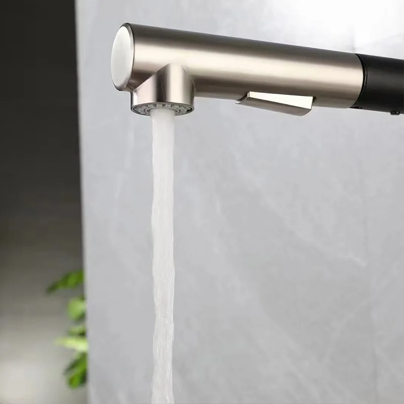 

304 Stainless Steel Kitchen Sink Faucet Universal Rotary Wash Basin Tap Pull Out Hot And Cold Faucet Nickel/Black