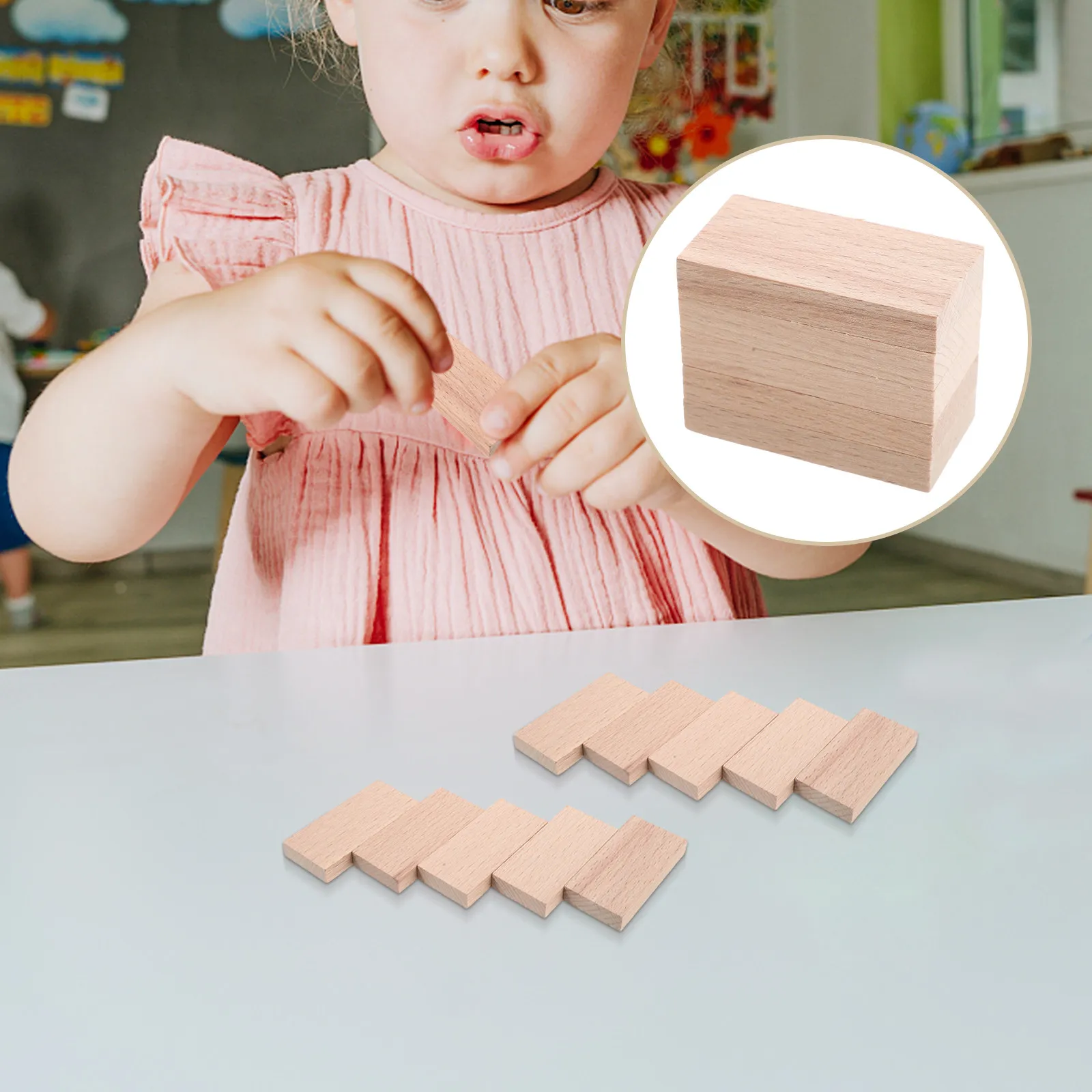 

100Pcs Beech Wood Dominoes Set Natural Wood Blocks Stacking Game Indoor Family Board Games Montessori Balance Tower Party Game