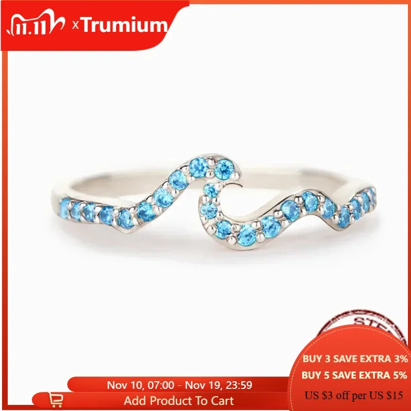 

Trumium Authentic 925 Sterling Silver Simple Wedding Engagement Ring Geometric Blue Wave Finger Rings For Women Fine Jewelry