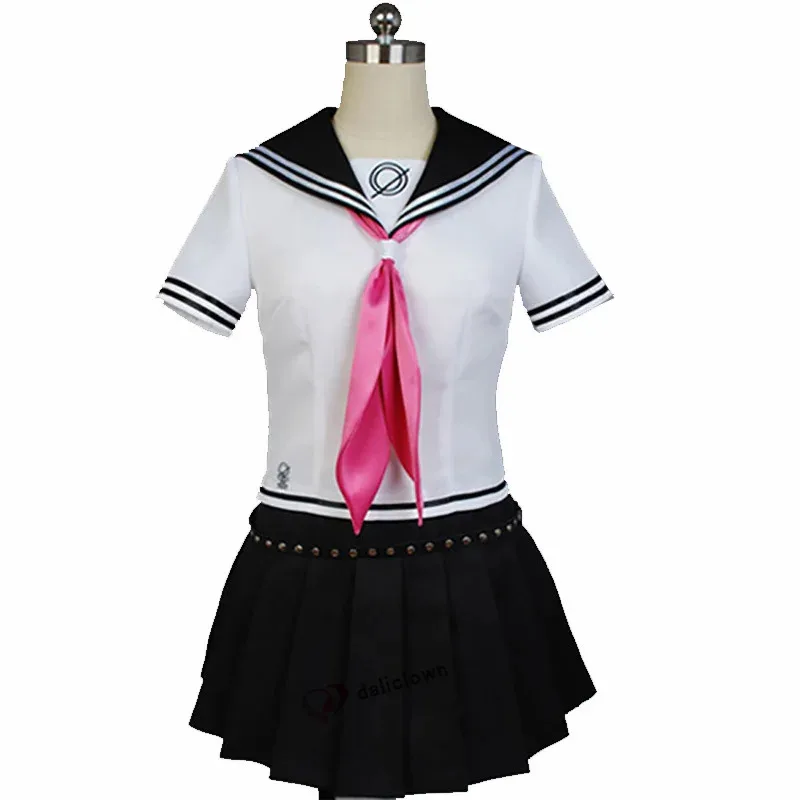 أقراط dd54danganronpa Ibuki Mioda التأثيرية، جوارب شعر مستعار، إكسسوارات كاملة، أحذية، قلادة، قميص قرن للأطفال، زي مدرسي