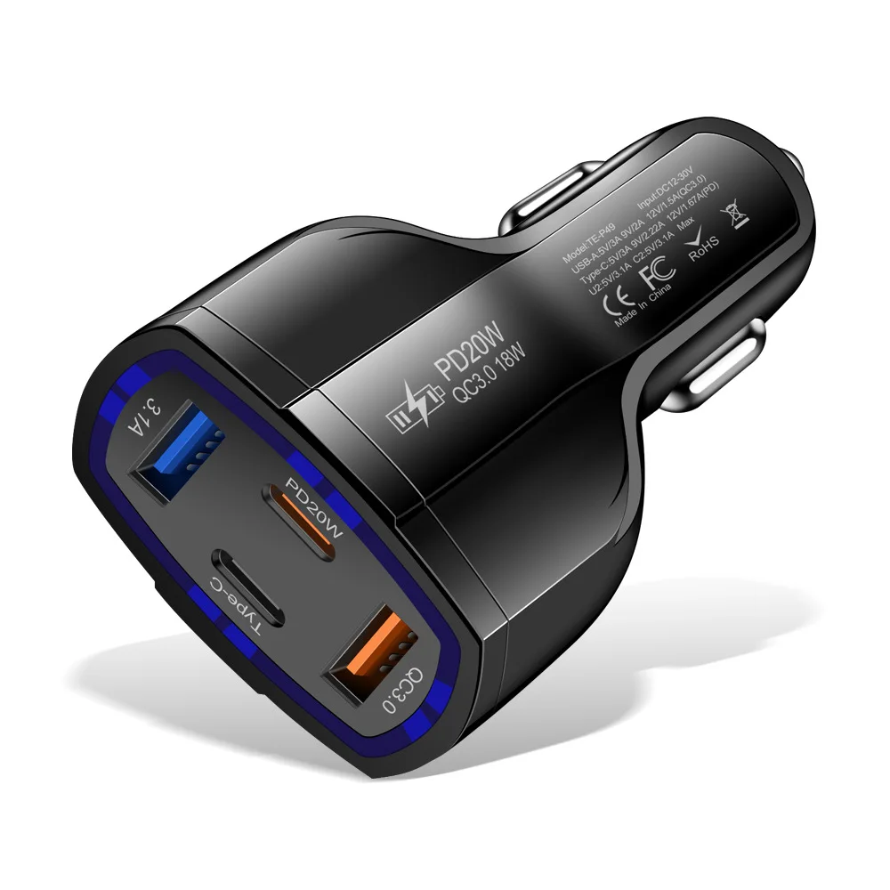Multi Port 63W Car Charger Fast Charging Adapter With Dual PD 20W Type C and QC 3.0 USB A Ports For Smart Phones & Tablets view 6