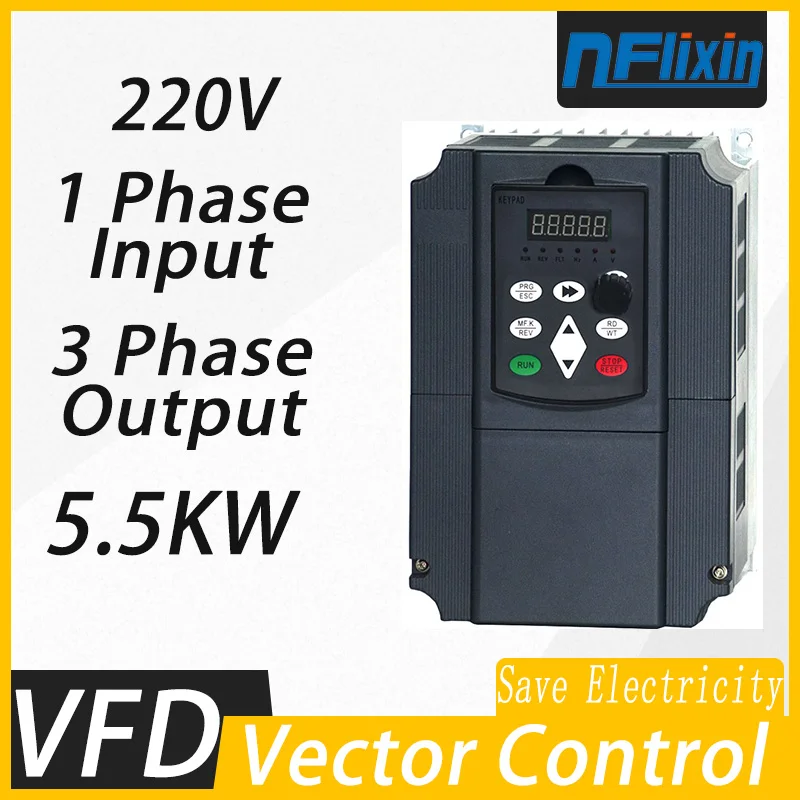 VFD Variable Frequency Drive Inverter 1HP Input 3HP 220V 0.75-7.5kw Output Frequency Converter Fan motor speed control