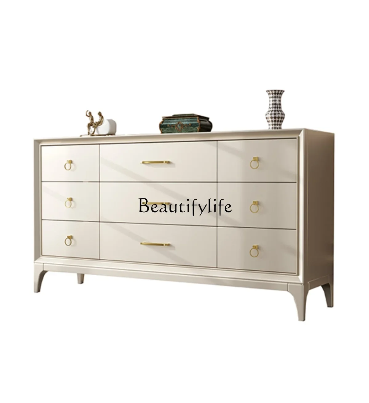 American Solid Wood Chest of Six Drawers Bedroom Champagne Silver Paint More than Storage Organizer Chest of Drawer