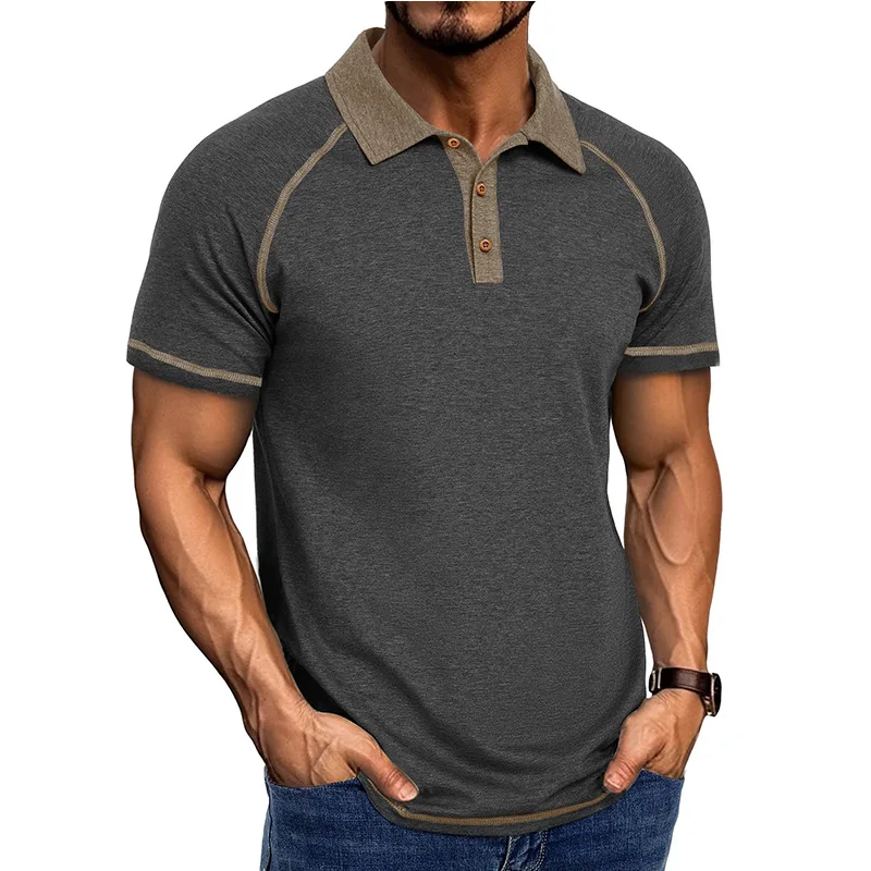 

2026 Summer Men's Short-Sleeve Turn-Down Collar Henley T-Shirt Men's POLO Base Shirt Men's