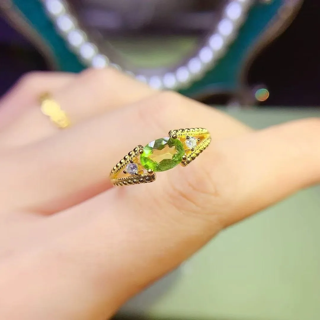 KJJEAXCMY High End Women's Ring Natural Peridot S925 Silver with Electroplating Boasting High Clarity Full Brilliance  Gift
