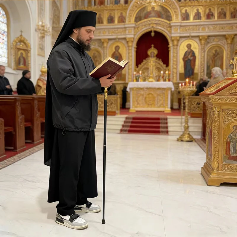 Neuer vergoldeter orthodox-katholischer Bischofsstab mit geschnitzten Mustern für Geistliche, Kirchenliturgie, Heimaltar, Andacht, christliches Geschenk – Detail 4