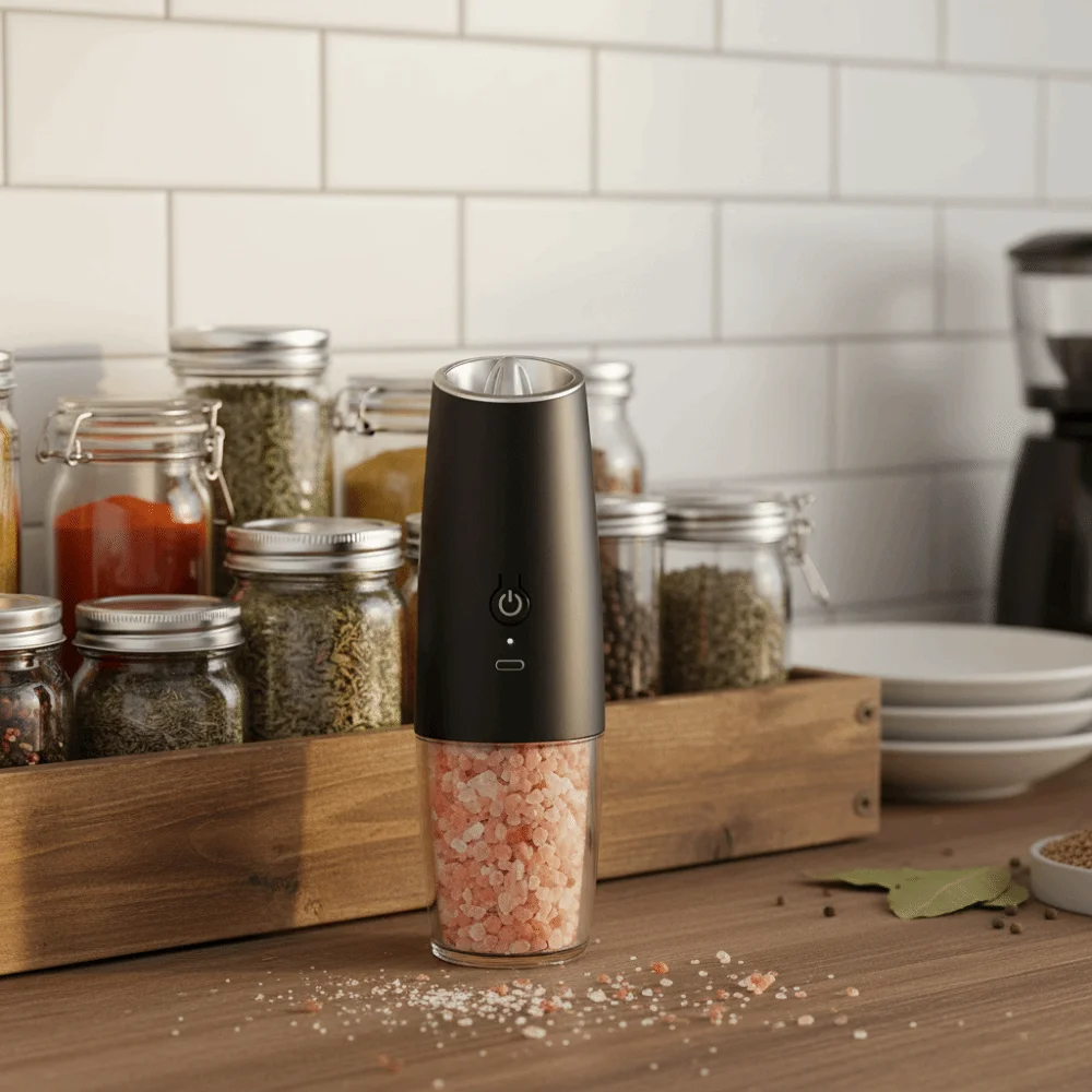 

Adjustable Coarseness Electric Salt and Pepper Grinder Rechargeable Ceramic Grinding Core Automatic Pepper Mill with LED Lights