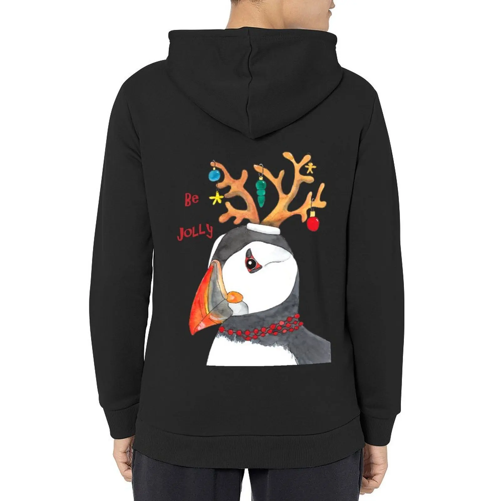 

Christmas puffin greetings be jolly Hoodie fashion men men's autumn clothes mens clothes men's winter sweater graphic hoodies