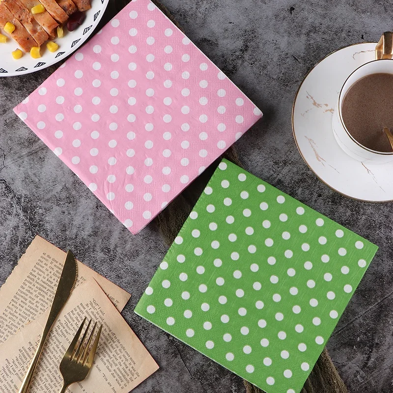 Six-color polka dot folded napkin disposable coffee shop western restaurant party decoration wood pulp paper 20pcs/pac 33*33cm