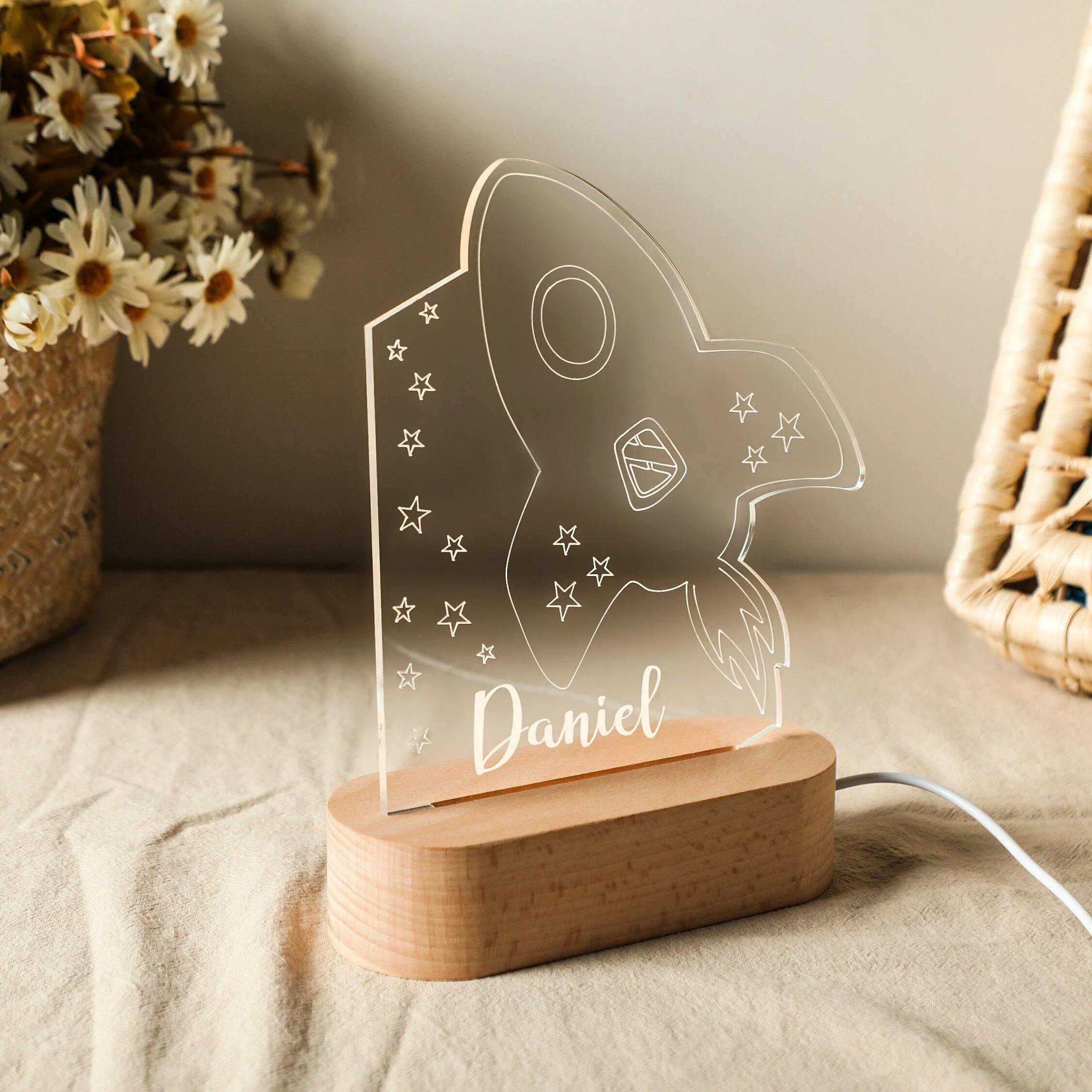 Veilleuse USB personnalisée pour enfants, lampe avec nom personnalisé pour bébé, décor de chambre arc-en-ciel pour nouveau-né, cadeau d\'anniversaire