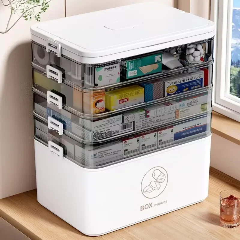 

Three-layer Household Medicine Box Plastic Transparent Multi-layer Portable Home Emergency Medicine Box