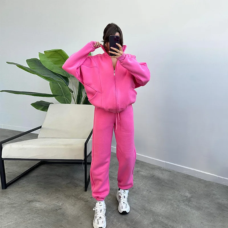 

Трансграничный комплект флисовой куртки в европейском и американском стиле. Модный и простой свитер с длинными рукавами, однотонный спортивный костюм.