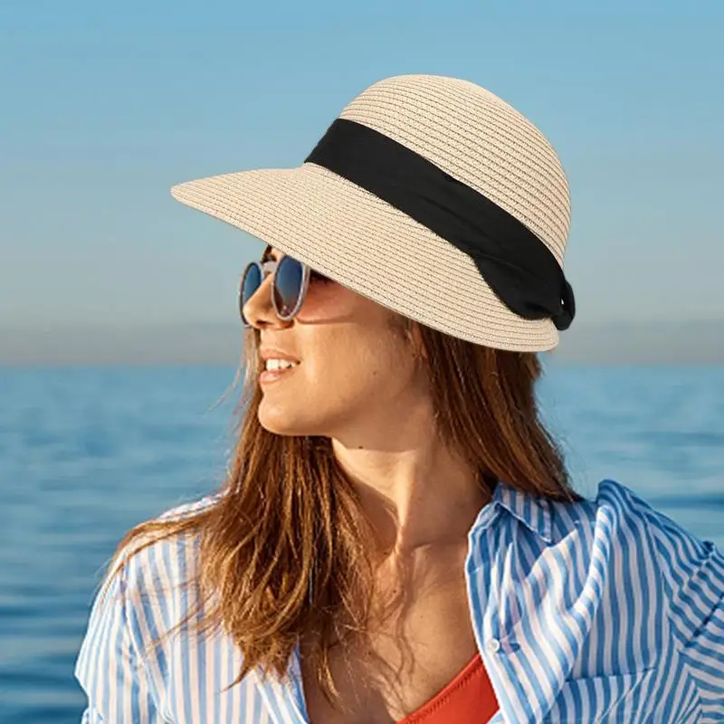 Women Beach Straw Hats Foldable Women\'s Standard Wide Brim Sun Hat Summer Straw Sun Hats Women Beach Straw Hats For Women