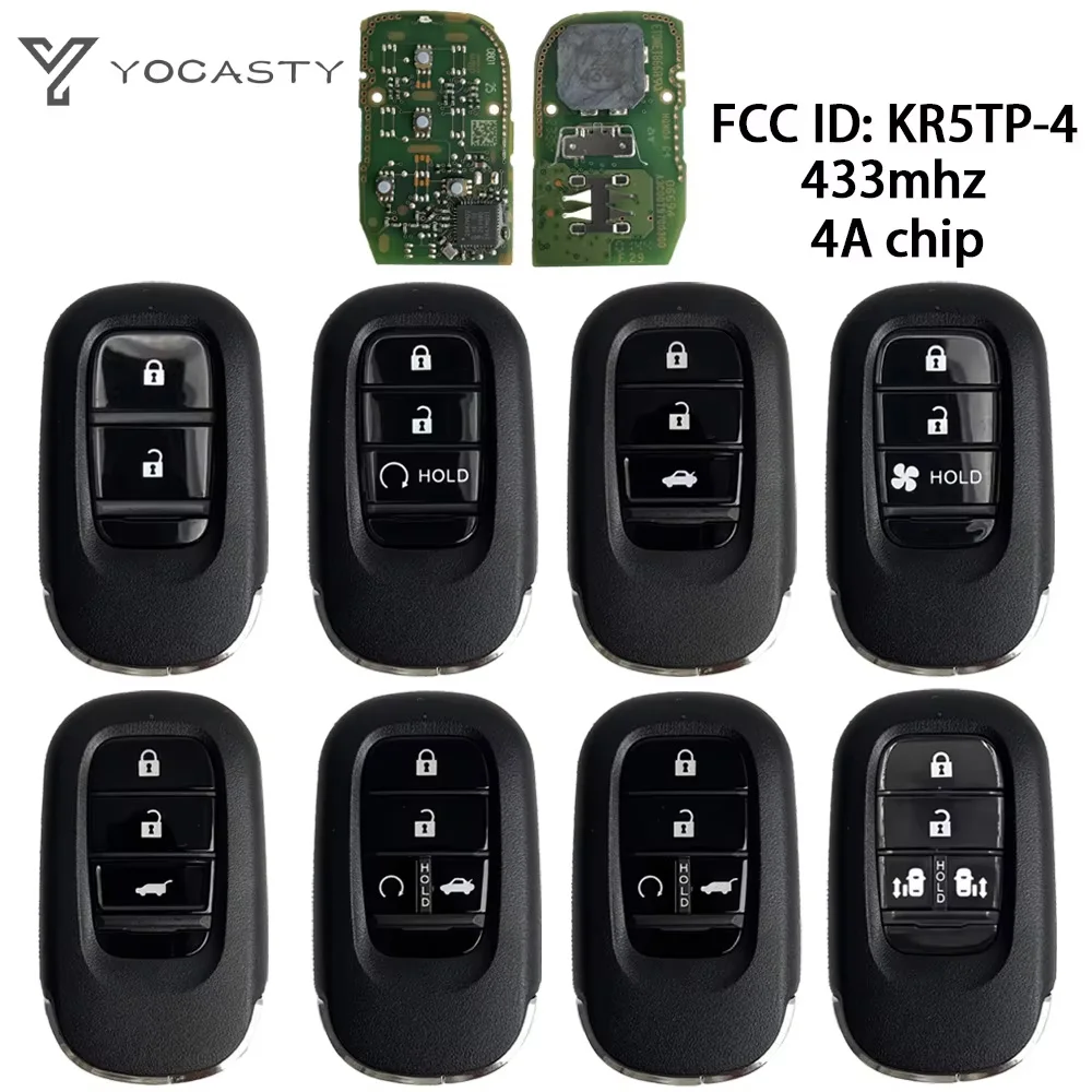 YOCASTY For Honda New XRV CRV HRV ZRV 433MHZ 4A Chip Smart Remote Car Key 2/3/4 Buttons FCC ID KR5TP-4