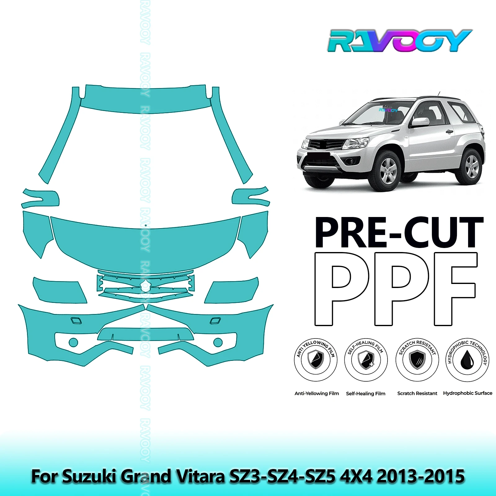 

Car Front Kit Clear Bra Precut PPF Paint Protection Film For Suzuki Grand Vitara SZ3-SZ4-SZ5 4X4 2013-2015