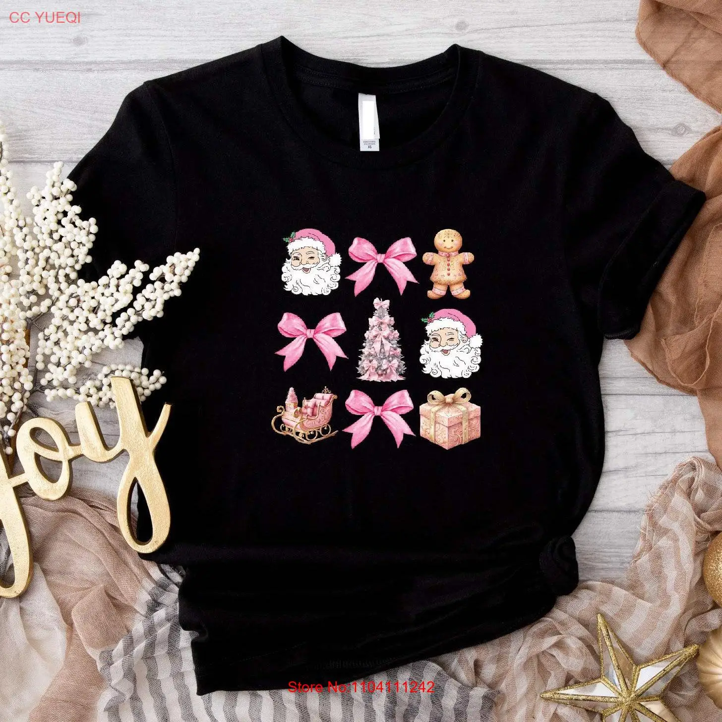 

Christmas Coquette Bow T shirt Cute Santa GifT Women Winter Season Party Gingerbread long or short sleeves