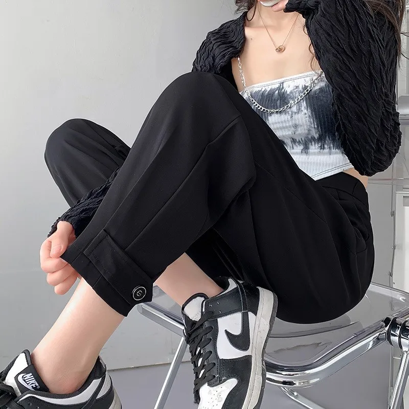 Hoge Taille Vrouwen Pak Broek Losse Bla Afslanken Drapey Negen-Tenths Harlan Casual Broek Kleine Stature E Tube broek