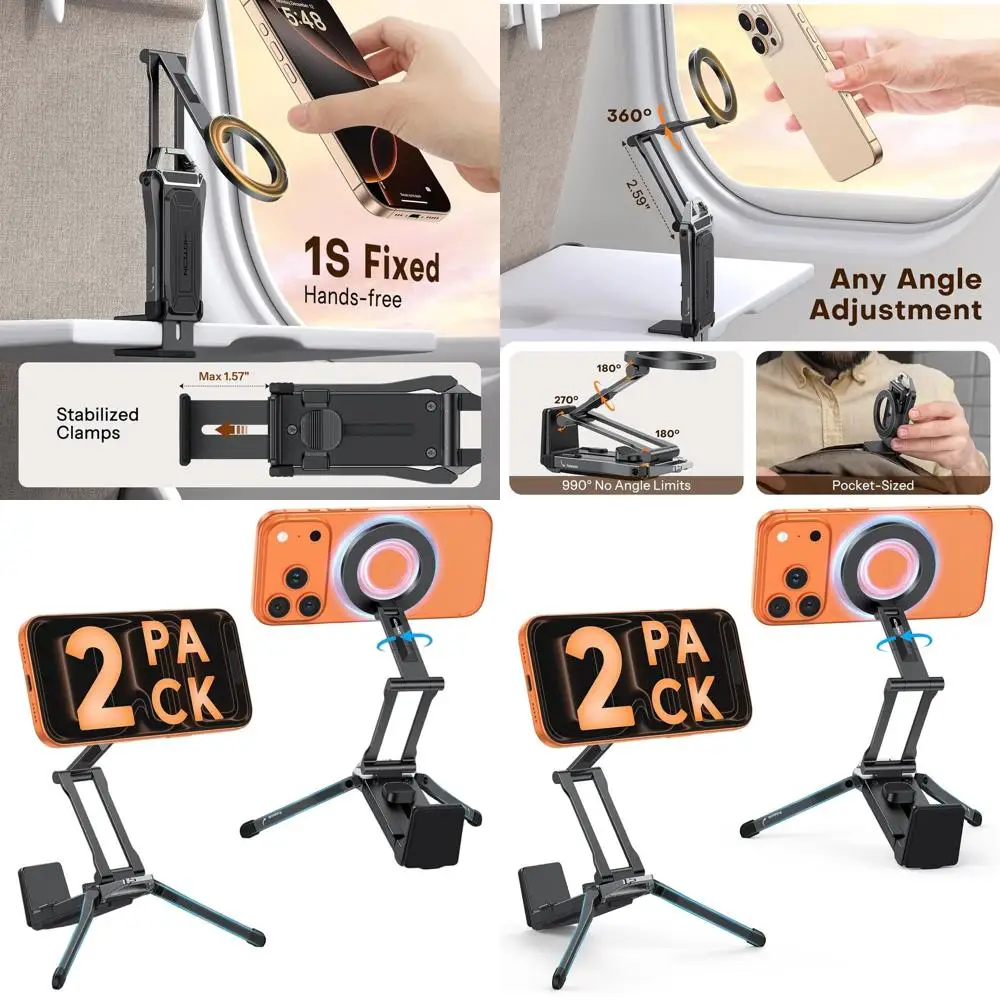 360 °   Draaibare MagSafe-statief, draagbare aluminium telefoonhouder voor iPhone 17/16/15/14 Pro Max, ideaal voor vloggen, sportschool, reizen
