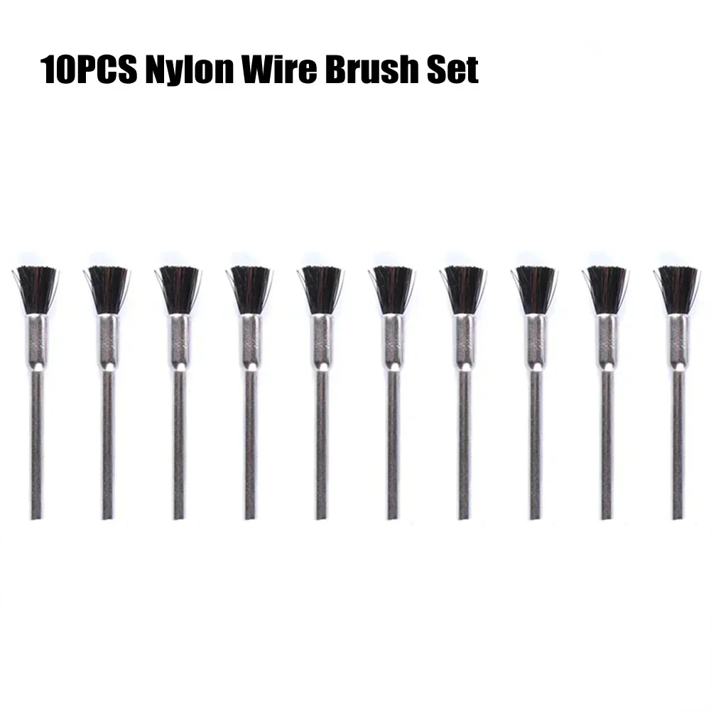 

10pcs 3mm Shank Nylon Wire Brush Cleaning Brush Abrasive Polishing Tool For Wood Metal Polishing Grinding Derusting