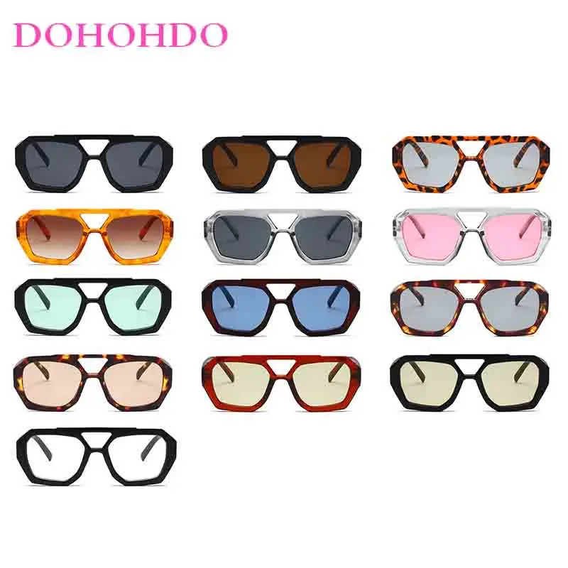 Vintage Pilot Sunglasses Women Luxury Big Frame Double Bridge Gradient Sun Glasses Unisex Leopard Brown Driving Glasses Shades